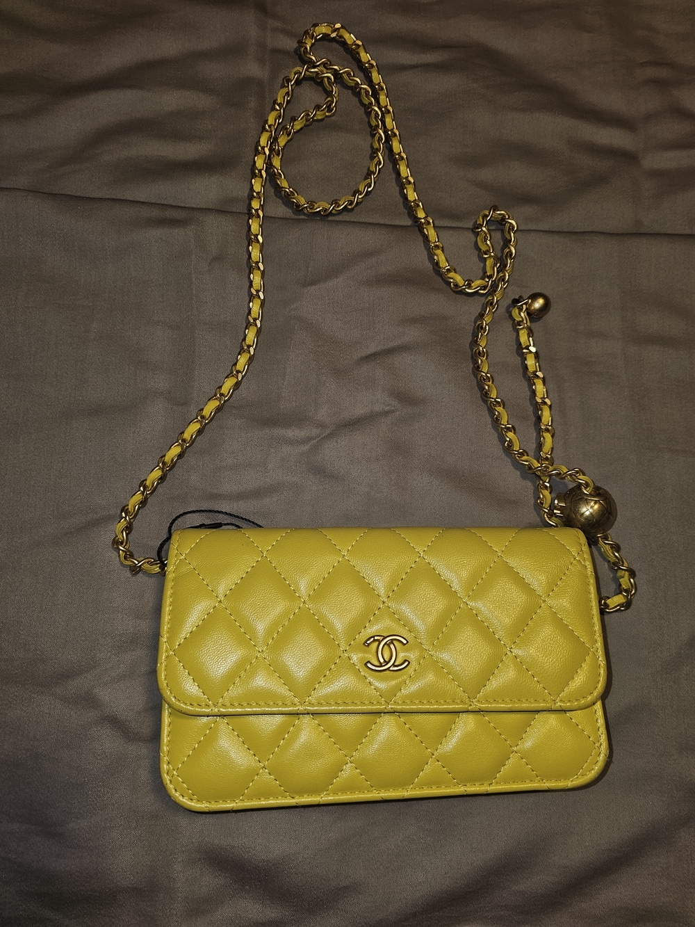 CHANEL Yellow Quilted Lambskin Mini Crossbody WOC with Gold CC Logo